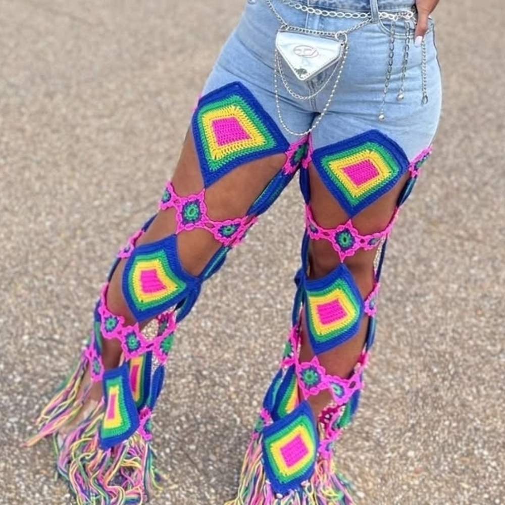Colorful Crochet Fringe Pants